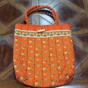 Orange Floral Tote with Braided Handles